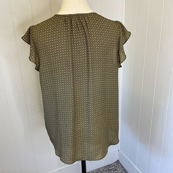 Carolina Belle Montreal Women’s Medium Yellow Blue Short Sleeve Blouse Top - Picture 6 of 13